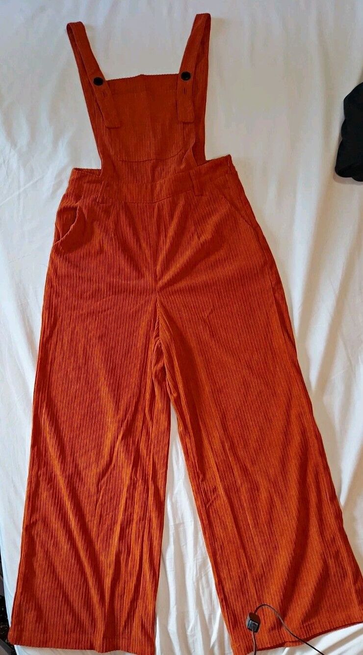 CIDER Orange Corduroy Wide-Leg Jumpsuit Sz M Square Neck Zip Pockets Minimalist